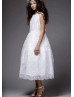 Cap Sleeves Lace Tulle Tea Length Flower Girl Dress